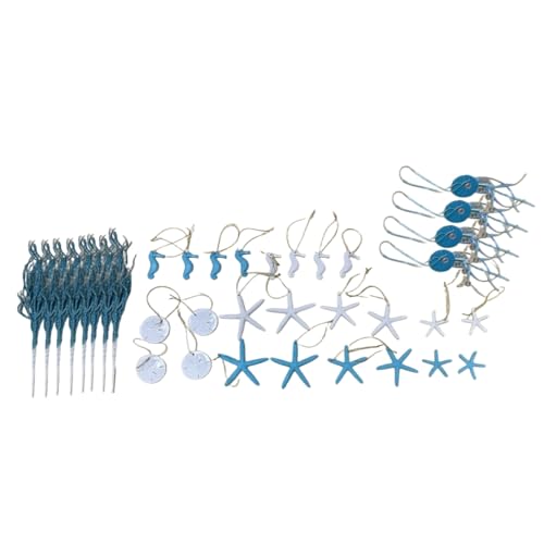 Daifunli 36 Pcs Beach Christmas Ornaments Including 24 Starfish Ornaments 4 Jellyfish Decor and 8 13.4inch Glitter Blue Ocean Christmas Decoration for Xmas Coral Nautical Coastal Beach Home