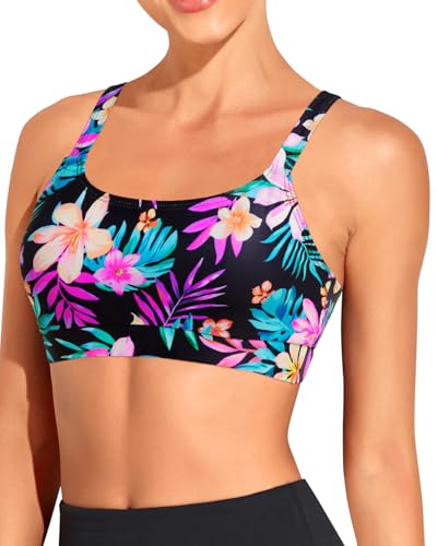 Image of Tempt Me Women Sports Bra Swim Crop Tops Only | Scoop neck, Bathing suits top, Removable cups, Adjustable straps
