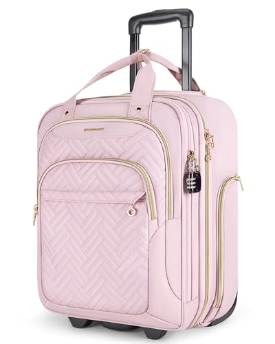 BAGSMART Underseat Carry On Luggage Airline approved,16-inch Underseater Softside Travel Suitcase with Wheels Lightweight Overnight Rolling Carry-on Luggage for Women Men Weekender, Pink