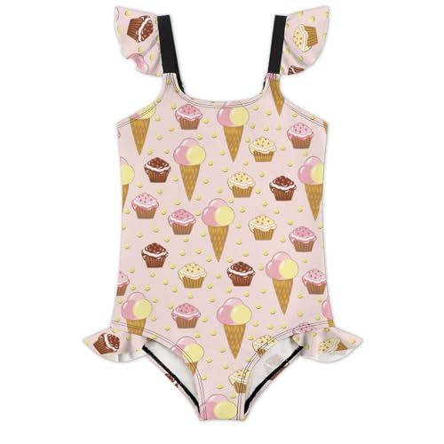 Image of Girls One Piece Swimsuit Macaroni Cheese Pasta Food Ruffles Swimwear Bathing Suits 3-12 Years