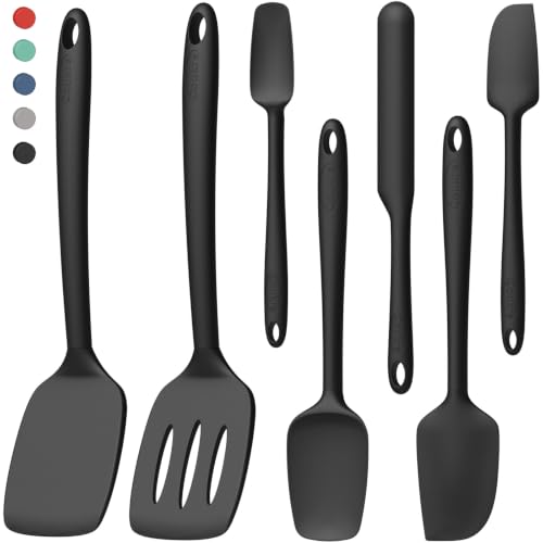 Image of Coukre Silicone Spatula Set of 7, BPA Free Food Grade Silicone Cooking Utensils, Heat Resistant Kitchen Tools for Nonstick Cookware, Dishwasher Safe Spatulas for Cooking and Baking(7,PureBlack)