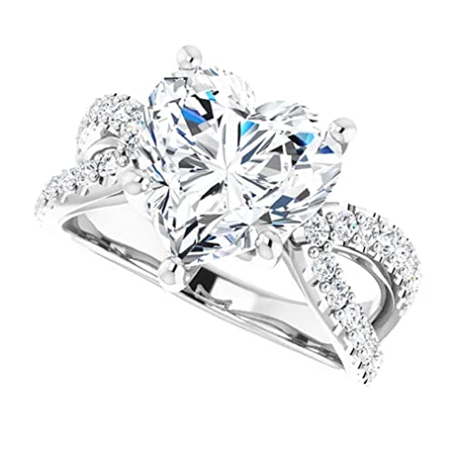 JEWELERYIUM 5 CT Heart Cut Colorless Moissanite Engagement Ring, Wedding/Bridal Ring Set, Solitaire Halo Style, Solid Sterling Silver Vintage Antique Anniversary Promise Ring Gift for Her