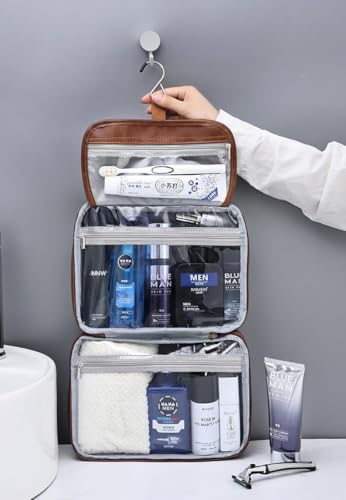 Portable Hanging Travel Toiletry Bags for Men Women Leather Toiletry Bag Waterproof Clear Toiletry Bag Large Organizer Bag for Toiletries3