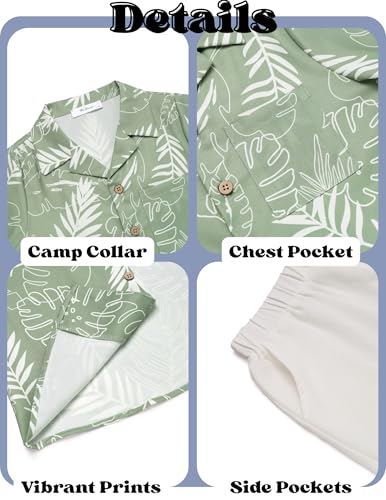 Image of Arshiner Boys 2 Pieces Summer Beach Outfits Short Sleeve Button Down Shirts and Shorts Vacation Texture Sets for Kids