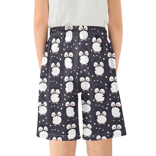 ALAZA Cute Penguin Black Cartoon Pajama Shorts Elastic Waist Casual Sleep Shorts with Pockets Size 6-142
