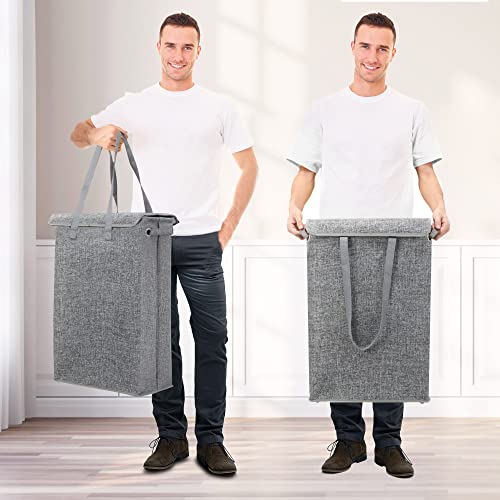 Teayingde Slim Laundry Basket With Lid, Tall Thin Laundry Hamper With Handles, Waterproof Lining Narrow Dirty Clothes Hamper For Bathroom Bedroom Dorm Organization Storage, 45L Grey #TOP1