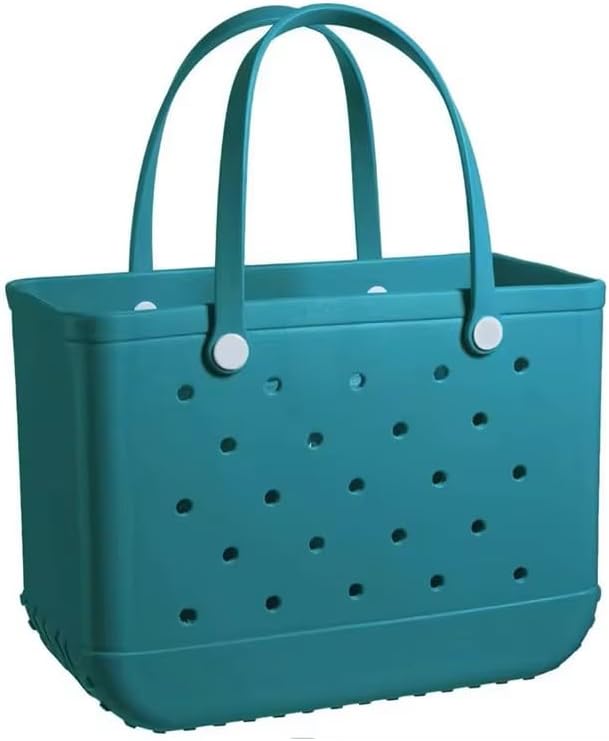 Lake Blue Rubber Beach Bag Beach Tote Bag - Rubber Tote Handbag Waterproof Bags for Women, Travel Totebags for Pool Sports