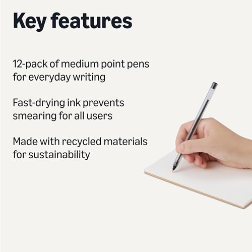 Image of Amazon Basics Ballpoint Pens, Medium Point 1.0mm, Black Ink, 12-Pack