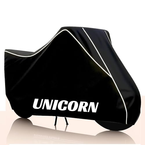 Image of Kayme Cb Unicorn Water Resistance Bike Cover Heavy Duty Premium Taffeta Motorcycle Cover | UV Protection, Dustproof, All Weather, Scratchproof, Two Wheeler Body Cover with Elastic Bottom (Black White)