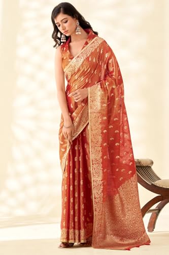 Image of SWORNOF Gold-Toned Woven Design Silk Zari Tissue Saree | Saree for Women | Soft and Skin Friendly