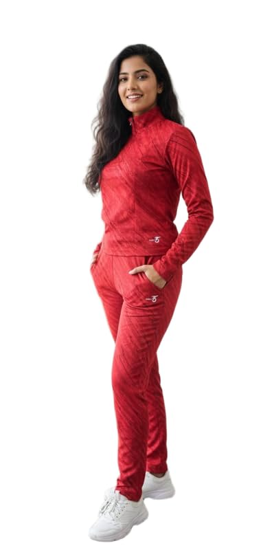 SUHANI Women's Red Activewear Set: Textured Knit Tracksuit - Long Sleeve Mock Neck Top & Joggers - Comfortable Athletic Outfit-picture-50