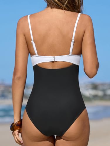Image of CUPSHE One Piece Swimsuit for Women Bathing Suits Twist Front Cutout Adjustable Straps Ruched Swimwear