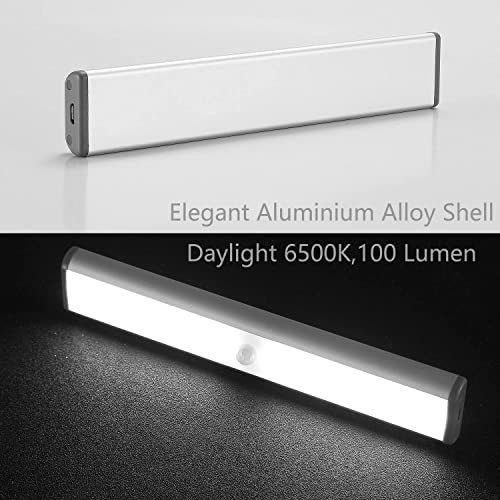 Image of Moston Set of 2 10 LED USB Rechargeable Magnetic Motion Sensor Night Light, Auto On /Off Cabinet Lighting, Portable Cordless Stick Anywhere for Cupboards Wardrobe (Silver Cabinet Light)