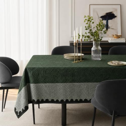 Heavy Duty Tablecloth with Flannel, Waterproof Oil Proof Wipeable Plastic Table Cover, Stain Resistant Rectangle Table Cloth for Indoor Outdoor Dining Picnic Party (Shady Forest Green, 55*70") by ELLEWIN - Used condition - US$15.29