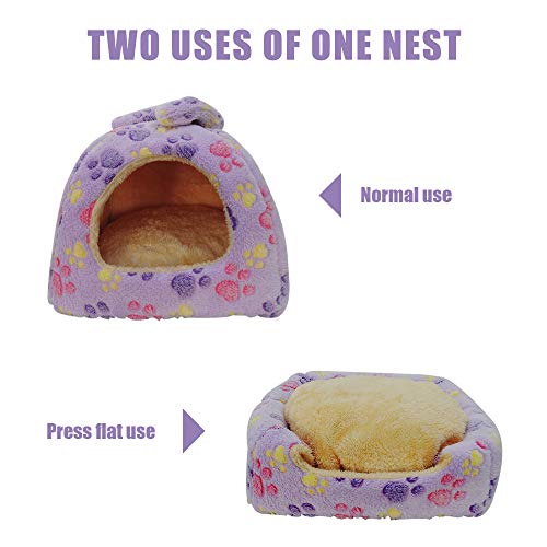 Image of HOMEYA Small Animal Pet Bed, Sleeping House Habitat Nest for Guinea Pig Hamster Hedgehog Rat Chinchilla Hideout Bedding Snuggle Sack Cuddle Cup Cage Accessories with Washable Mat- XL(Purple)