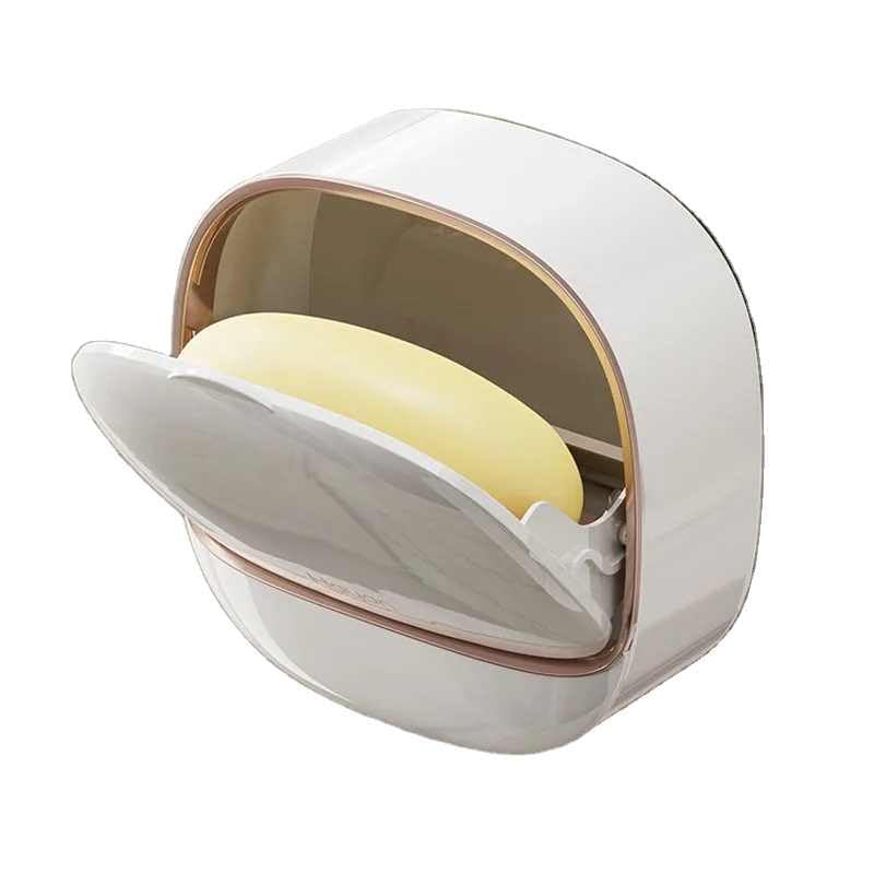 Image of 2 Pcs Waterproof Soap Dish Holder | Luxury Soap Holder with Drain Tray Keep Soap Bars Dry | Adhesive Soap Box Wall Suction Mounted for BathroomStickable Modern (White)