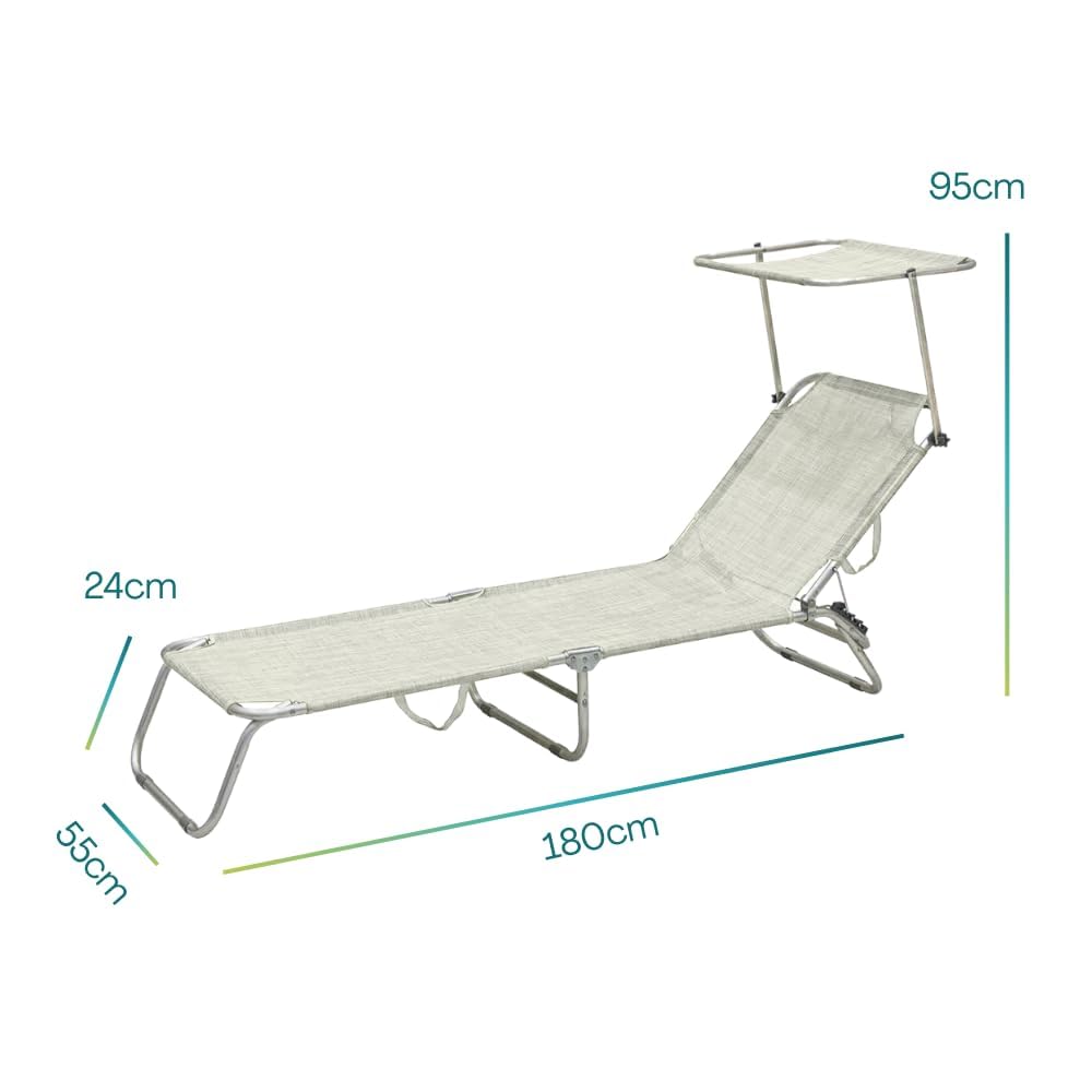 PALUPLUS 2 Lettini Prendisole Pieghevoli con Tetto Parasole con 2 BORSE Portalettino, Misura 180x55x90 cm, Tessuto Textilene, Struttura Metallo Tubolare da 18mm, Peso Max 120kg -3664F (Grigio)