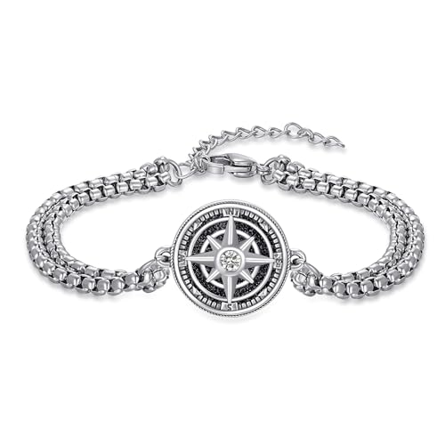 Bracelet boussole argent sterling 925 mixte avec pierre grès bleu