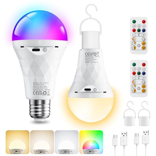 Ampoule LED E27 rechargeable 2600 mAh avec douille intégrée et télécommande