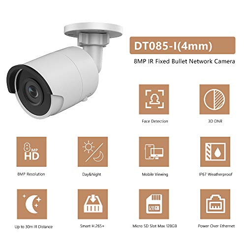 UltraHD 4K 8MP Outdoor PoE IP Security Camera OEM DS-2CD2085FWD-I,4mm Fixed Lens, 3840×2160 Resolution Bullet Network Surveillance Camera,100ft Night Vision,Micro SD Card Slot H.265+,IP67, ONVIF - Thumbnail 2