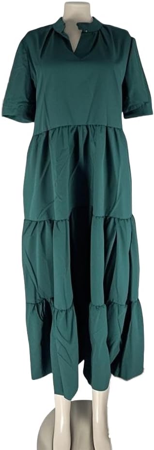Womens Tiered Maxi Dress Summer Casual V Neck Short Sleeve Long Flowy A line Dresses for Women - Image 7