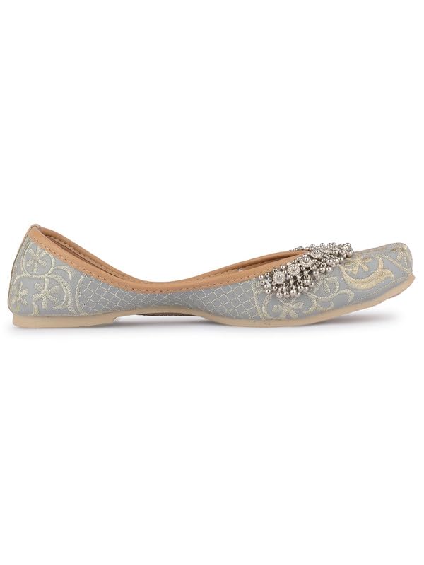 DESI COLOUR Flat Footwear/Mojari/Punjabi Jutti/Bellies for Women - Embroidered Gungroo (Gery, 5) 2