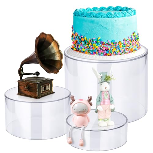 Weysat 3 Pcs Acrylic Risers for Display Stands, Round Cake Dessert Stand 3 Sizes, 6