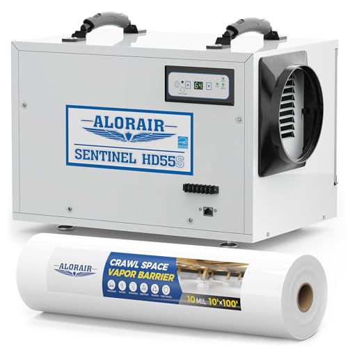 ALORAIR Sentinel HD55S Crawlspace Dehumidifiers + Vapor Barrier 10 mil 10'x100' Bundle, for Basement, Commercial, Auto Defrost