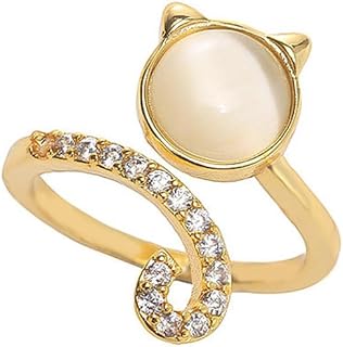 OIDIMS Cat Adjustable Rings for Women Open Stacking Statement Rings Dainty Gold-Tone Plated Crystal Cat Eye Stone Lovely Kitten Animals Wrap Ring Jewelry Gifts for Pet Lover Mom Holiday Party