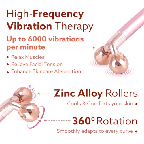 Image of AGARO 3-In-1 Face Roller, 3D V-Roller Head, Pointer Head, Facial Roller Kit for Face, Eye, Neck, Anti-Aging Facial Massager for Anti-Wrinkle, (Rose Gold)
