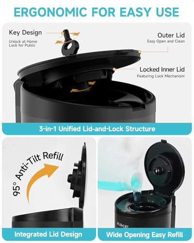 Image of AIKE Automatic Liquid Soap Dispenser,25oz Capacity for Bathroom,Matteblack | No-Drill and Screw Wall Mount Install Design for Space-Saving,4*AA batteries(Not Included) Ensure Long Standby,Model AK1205E