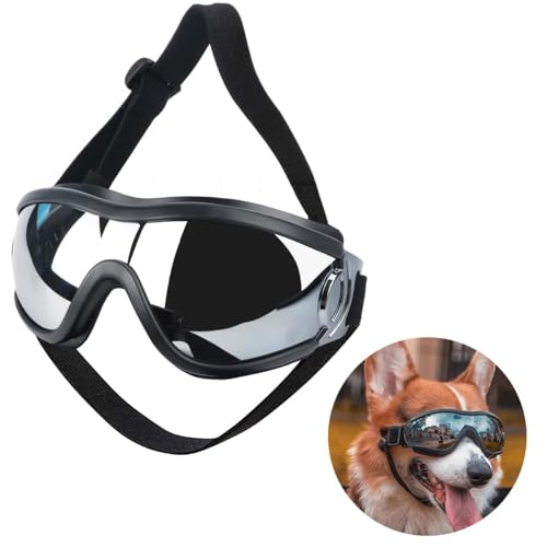 Hundesonnenbrille, Hundebrille,UV-Schutz, Windschutz, Staubschutz, Haustierbrille, Einstellbar Hunde Sonnenbrille,Augenschutz mit verstellbarem Riemen für mittelgroße oder große Hunde(Mit Farbbox)