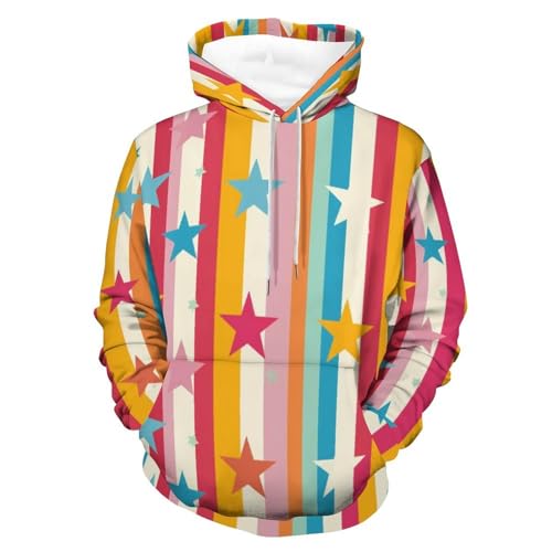 Hoodie Manches Longues à Rayures et Étoiles colorées pour un Look Unique