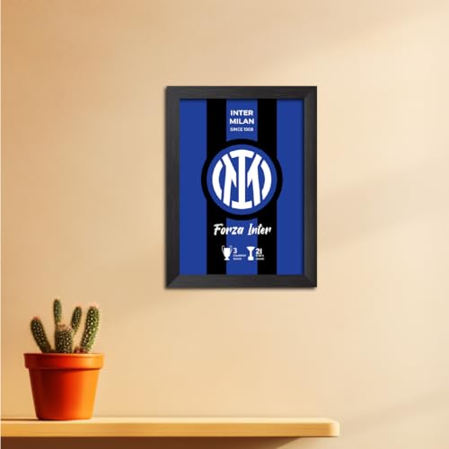 Image of TenorArts Inter Milan Poster White Logo Laminated Photo Frame Painting with Matt Finish Black Textures(12 inches x 9inches)