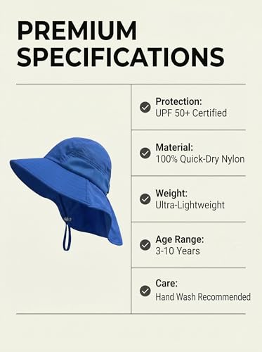 Image of icolor Kids Sun Hat UPF50+ Sun Protection Bucket Hat Toddler Summer Beach Play Hats with Neck Flap for Girl Boy Ages 3~10