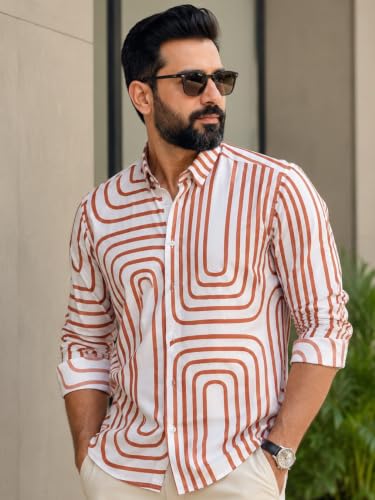 Image of Foomer Brown Solid Self Design Opaque Party Shirts