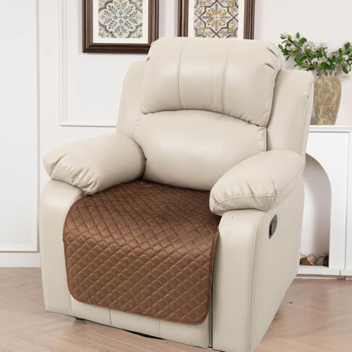 luckyjoyreal Velvet Quilted Recliner Chair Covers - Non-Slip Sofa Cover for Reclining Couch Slipcovers Seat Cushion Machine Washable Couch Cover for Dogs Pets Furniture Protector Brown 23"x35" 1 Pc