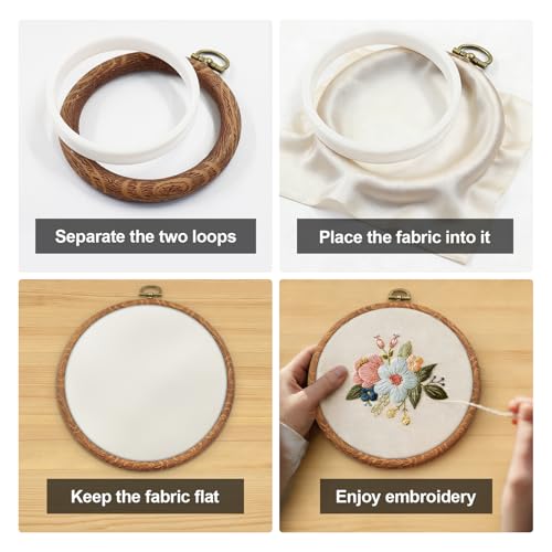 Image of Marvexi 5Pcs Oval Embroidery Hoops 6.3 inchx9 inch, Vintage Cute Faux Wood | Decorative Cross Stitch Hoops, For Christmas Ornaments, Art Craft Sewing