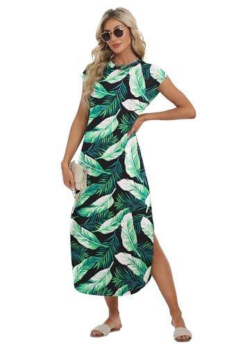 Image of HiMONE Beach Vacation Dresses for Women 2025 Sundress Cap Sleeves Casual Maxi Beach Dress with Pockets XS-2XL