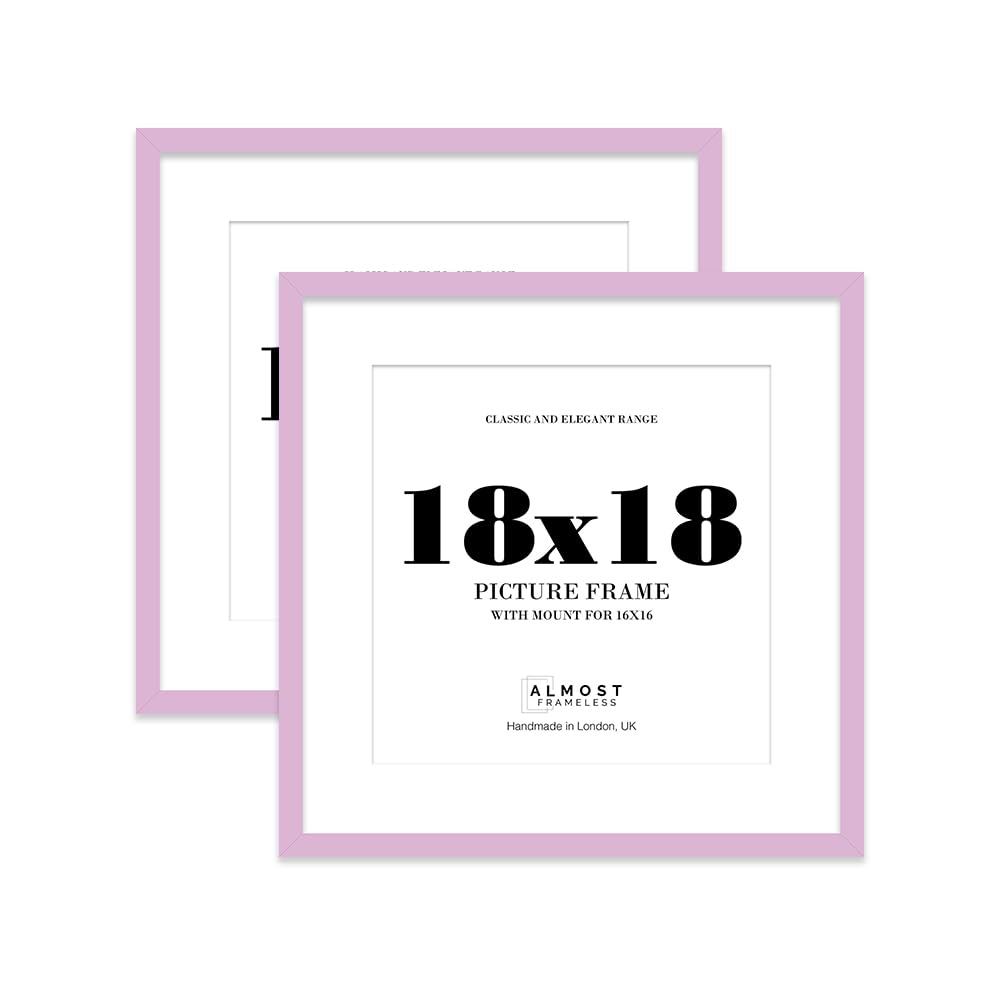 18x18 Lilac Picture Frame with Mount for 16x16 Photos, Prints - Modern Square Wall Frame, Set of 2