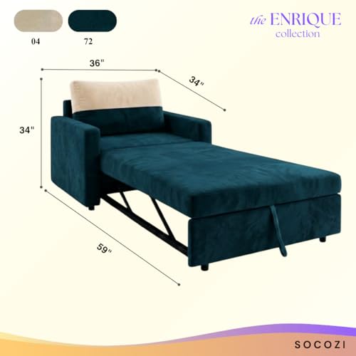 Image of SOCOZI Enrique 1 Seater Sofa Cum Bed | Soft Velvet Suede Fabric | Modern Convertible Design | Plush Comfort Seating for Living Room (Tealish Green)