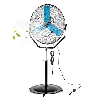 pasapair 24” Industrial Outdoor Misting Pedestal Fan – IPX5 Waterproof Cooling Fan for Patios – Portable Fan with 4 Wheels – 8.2 FT Cord, GFCI Plug & 360° Pitch Rotation– ETL Approved