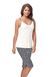 e.FEMME KAJA 498 - Pijama para mujer (viscosa con elastano) Crudo y estrellas. 48