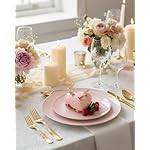 PULOTE 100PCS Pink Plastic Plates - Heavy Duty Pink and Gold Disposable for Party, Wedding, Valentines & Galentines Day, Include 50 Each (Dinner & Dessert) Plates - Image 3