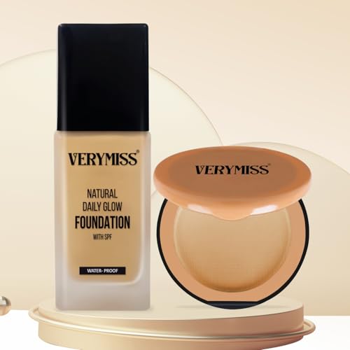 VERYMISS Makeup Kit For Women I Natural Liquid Foundation + Compact Powder I All Skin Type I Medium to Buildable Coverage | Lightweight | Easy to Blend (VMNYK56, Medium Tone)