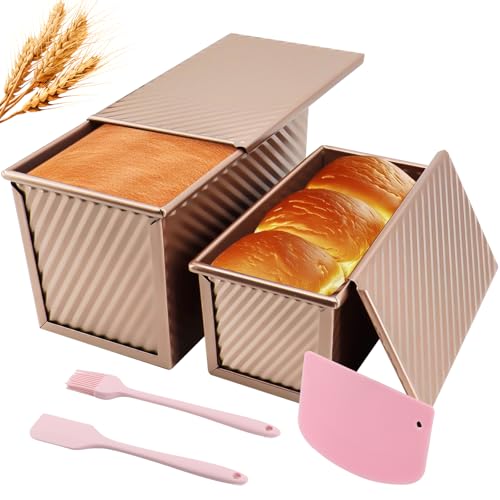 lafo Toastbrot Backform Set mit Deckel 2-teilige Brotbackform mit Deckel und Zubehör Rechteckige Kastenform für Toastbrot und Brot Backform für Brot Roségold inkl. Schaber
