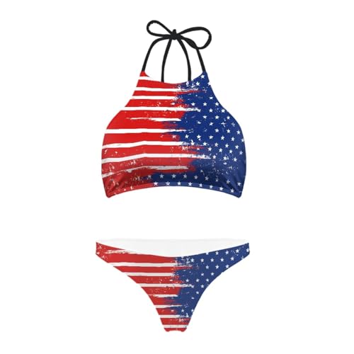 Yzaoxia American Flag Two-Piece Swimsuit Patriotic Wrapped-Chest Bikini with Soft Breathable Polyester Women High Waisted Bikini Sets