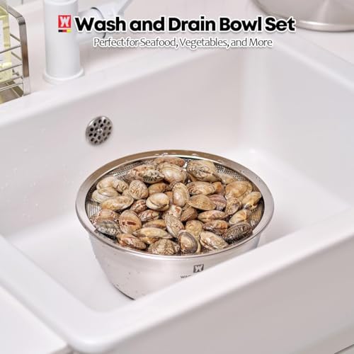 Set de 3 tazones de acero inoxidable con colador y bandeja miniatura 7