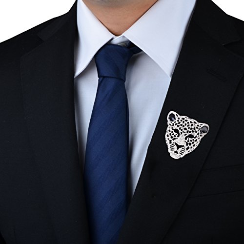 Image of Vintage Black Enamel Spotted Leopard Head Rhinestone CZ Animal Brooch Pin Lapel Pin Badge