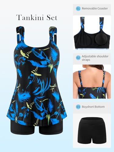 RELLECIGA Women's Tankini Set Swimsuits Scoop Neck Tummy Control Two Piece Bathing Suits with Boyshort3